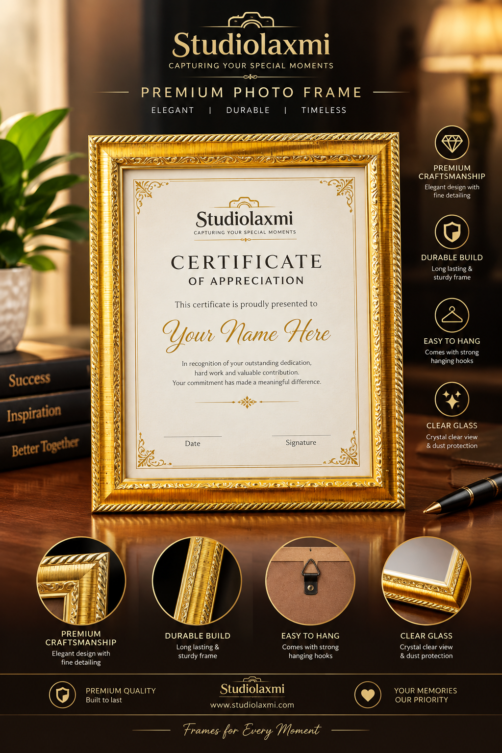 A4 Golden Certificate Framwe